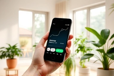 Smartphone showing energy savings points and financial benefits in a home.
