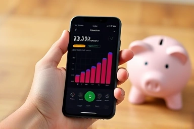 Smartphone showing mobile data usage with savings symbol.