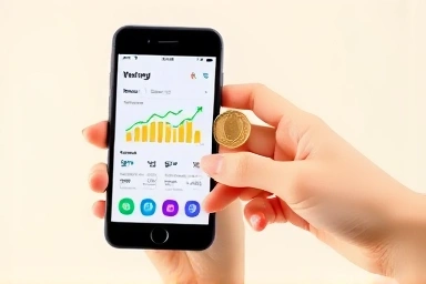 Financial savings, smartphone app, money flow, coin, financial relief.