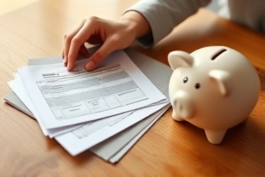 Financial planning, tax documents, piggy bank, security, savings