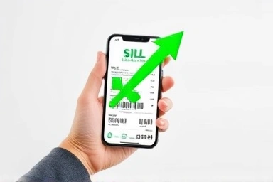 Digital bill with discount arrow, symbolizing telecom savings.