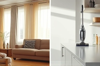 Home energy saving habits: curtains and efficient cleaning.
