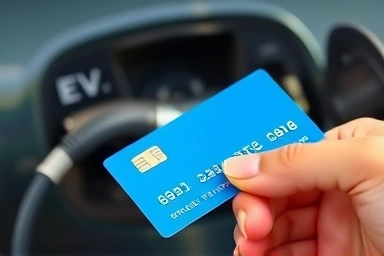 Hand holding credit card for EV charging benefits