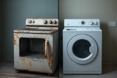 Contrast between neglected and well-maintained appliances.