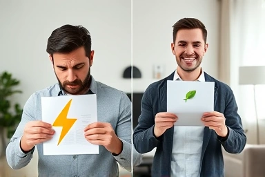 Stressed person electricity bill vs relieved person savings