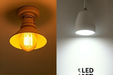 Old FPL fluorescent light vs. modern LED light with energy savings