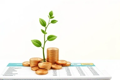 Financial growth symbolized by a plant with coin leaves from a spreadsheet.