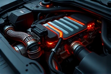 Car engine with clean energy flow symbolizing efficiency