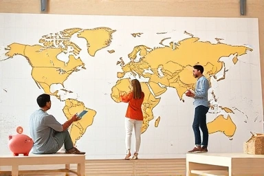 Vacation planning with money and time saving symbols.