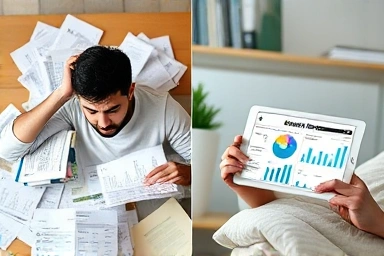 Overwhelmed by bills vs. organized budgeting app user.