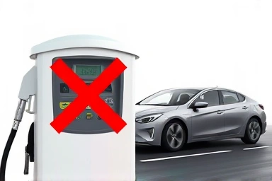 Contrast between gasoline car and eco-friendly hybrid car.