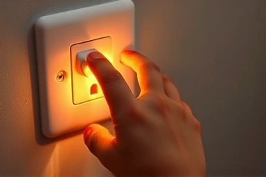 Child's hand unplugging a device to save energy