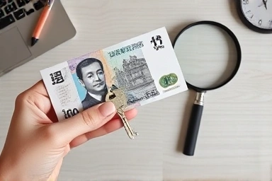 Financial benefit access, key, magnifying glass, and Korean Won.