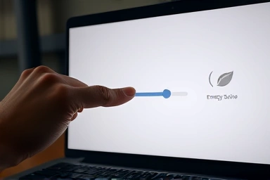 Laptop user optimizing settings for energy efficiency