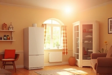 Cozy living room with efficient boiler, symbolizing savings