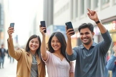 Diverse people using smartphones with ease and joy.