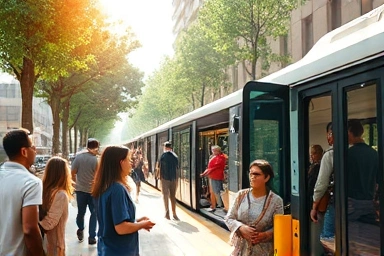 People using public transport for savings and environment