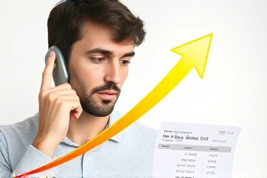 Phone bill savings concept with upward arrow