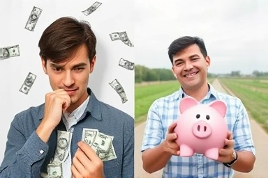 Financial stress relief, saving money transformation, positive financial future.