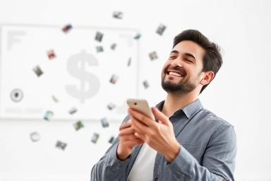 Relieved person with smartphone, data bill dissolving