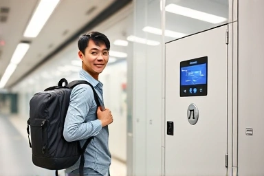 Convenient subway luggage storage with smart lockers.