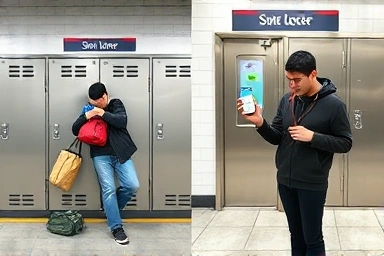 Comparing traditional vs. smart subway luggage lockers.