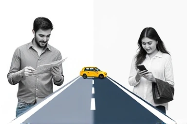 Converging paths symbolizing shared taxi journey and cost savings