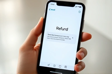 Smartphone showing telecom refund notification, ease of use.
