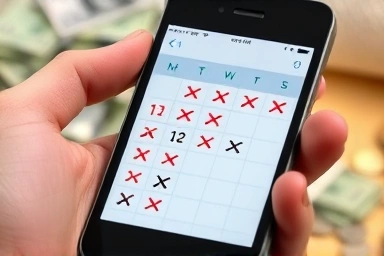 Smartphone calendar showing missed dates and financial loss concept