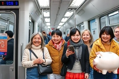 People saving money on public transport with various regional policies.