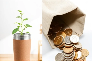 Reusable tumbler and shopping bag saving money