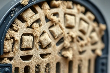 Clogged vacuum cleaner filter full of dust