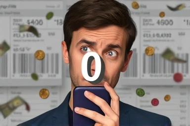 Confused person with a '0원폰' and slipping money