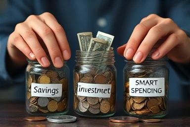 Hands organizing money for smart spending and savings.