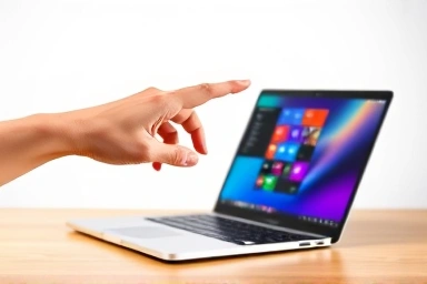 Hand reaching for an accessible and user-friendly laptop.