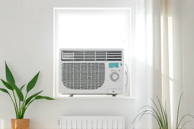 Clean living room with a dust-free air conditioner.
