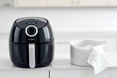 Reusable silicone air fryer liner next to disposable paper liner