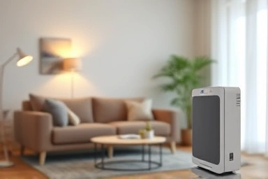 Modern living room with an air purifier providing clean and fresh air.
