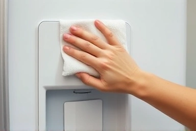 Hand cleaning the back vent of a refrigerator for optimal performance.