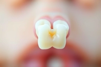 Baby's healthy tooth, pristine, gentle glow, macro photography.