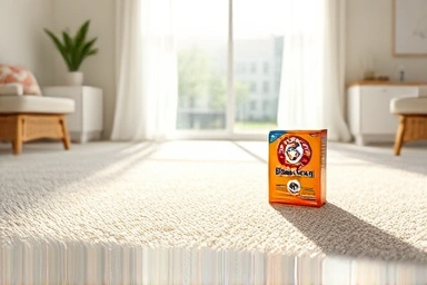 Cozy living room with spotless carpet and baking soda.