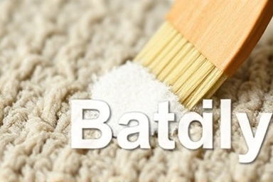 Close-up of carpet fibers with baking soda for cleaning.