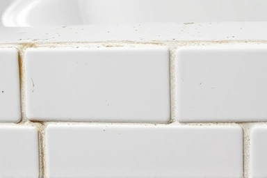 Pristine bathroom grout line, free of mold.