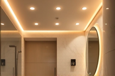 Luxurious bathroom with soft, indirect LED recessed lighting.