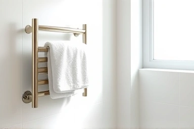 Modern bathroom with a warm radiator and dry towel