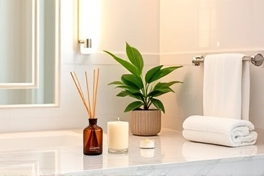Luxury bathroom with scented candles and diffusers