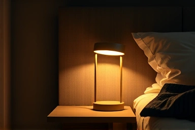 Bedside lamp with soft glow in a modern bedroom
