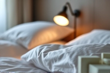 Cozy bedside essentials creating a perfect sleep environment with soft light.