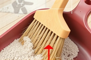 Close-up of broom bristles collecting dust and pet hair efficiently.