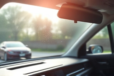Clean car interior with air purifier removing dust motes.